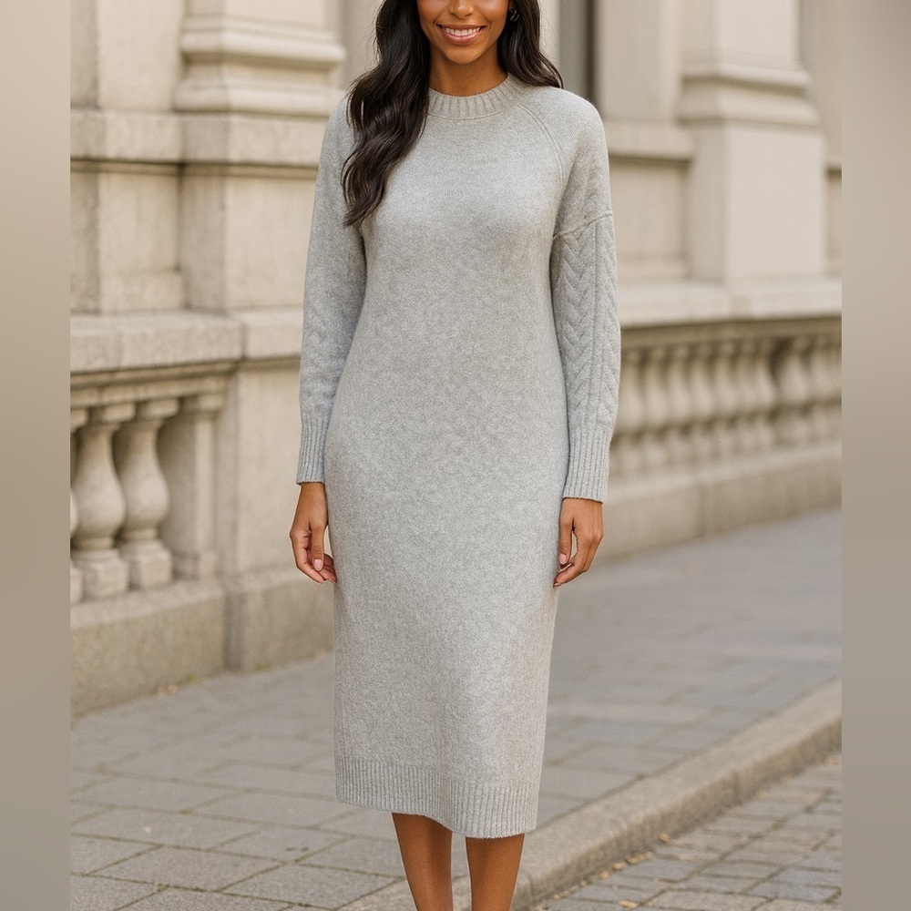 Nordstrom Midi Sweater Dress Balloon Sleeve Gray Cozy